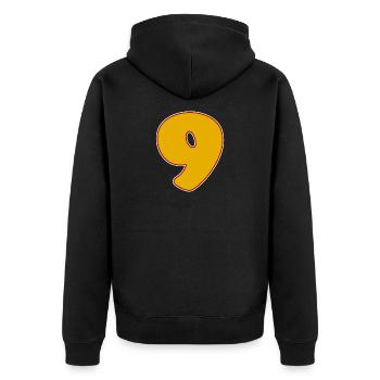 9 - Neun - Unisex Premium Bio Zip Hoodie - Schwarz - Hinten - Nico (187cm)