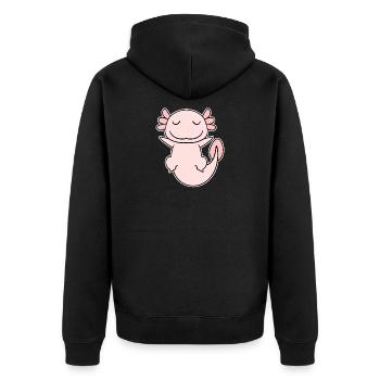 Axolotl Motiv Kinder Niedlich - Unisex Premium Bio Zip Hoodie - Schwarz - Hinten - Nico (187cm)