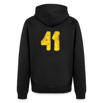41 years of Lustig Käse - Unisex Premium Organic Zip Hoodie - black - Back - Nico (187cm)