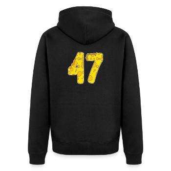 47 years of Lustig Käse - Unisex Premium Organic Zip Hoodie - black - Back - Nico (187cm)