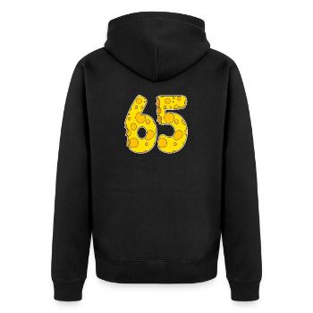 65 years of Lustig Käse - Unisex Premium Organic Zip Hoodie - black - Back - Nico (187cm)