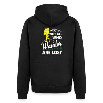 Not All Who Wander Are Lost - Hiking T-shirt - Unisex Premium Organic Zip Hoodie - black - Back - Nico (187cm)