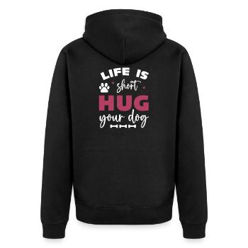Das Leben ist kurz, umarme deinen Hund - Unisex Premium Bio Zip Hoodie - Schwarz - Hinten - Nico (187cm)