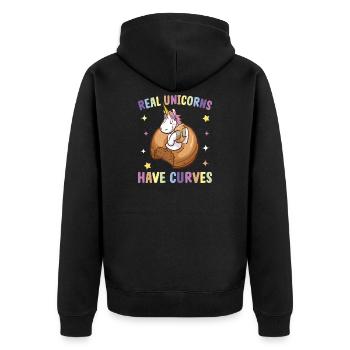 Echtes Einhorn hat Kurven mollig Einhornfan - Unisex Premium Bio Zip Hoodie - Schwarz - Hinten - Nico (187cm)
