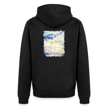 Be free - Old Airplane - Vintage Look - Unisex Premium Bio Zip Hoodie - Schwarz - Hinten - Nico (187cm)