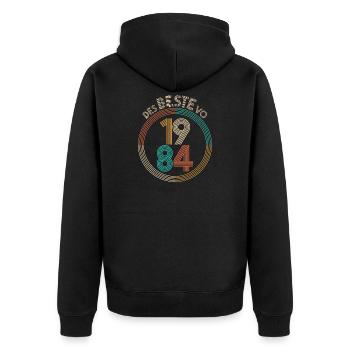 des BESTE vo 1984 - das BESTE von 1984, Geburtstag - Unisex Premium Bio Zip Hoodie - Schwarz - Hinten - Nico (187cm)