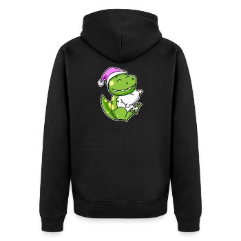 Dinosaurier Müde Ausschlafen Schlafen Mädchen - Unisex Premium Bio Zip Hoodie - Schwarz - Hinten - Nico (187cm)