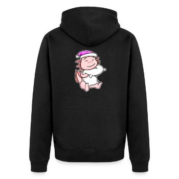 Axolotl Müde Ausschlafen Schlafen Mädchen - Unisex Premium Bio Zip Hoodie - Schwarz - Hinten - Nico (187cm)