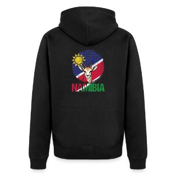 Namibia Afrika Souvenir - Unisex Premium Bio Zip Hoodie - Schwarz - Hinten - Nico (187cm)