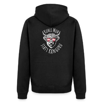 kuhli muh statt känguru mundart sprüche österreich - Unisex Premium Bio Zip Hoodie - Schwarz - Hinten - Nico (187cm)