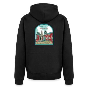 Charmantes Detail: Pena-Palast, Sintra - Unisex Premium Bio Zip Hoodie - Schwarz - Hinten - Nico (187cm)