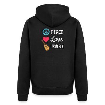 Ukulele Ukulele-Spieler - Unisex Premium Bio Zip Hoodie - Schwarz - Hinten - Nico (187cm)