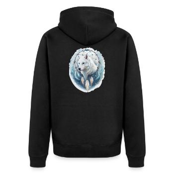 Wolf im Traumfänger - Mystisches Design. - Unisex Premium Bio Zip Hoodie - Schwarz - Hinten - Nico (187cm)