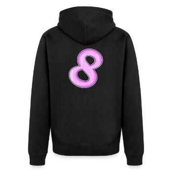 Zahl 8 Nummer Acht Motiv Rosa - Unisex Premium Bio Zip Hoodie - Schwarz - Hinten - Nico (187cm)