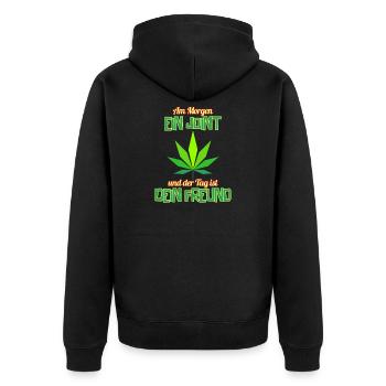 Joint am Morgen - Unisex Premium Bio Zip Hoodie - Schwarz - Hinten - Nico (187cm)
