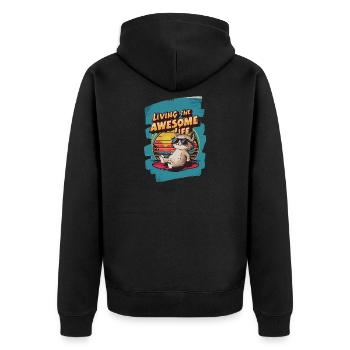 Live Chill Badass Katze - Unisex Premium Bio Zip Hoodie - Schwarz - Hinten - Nico (187cm)