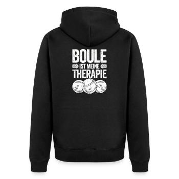 Boule ist meine Therapie! Bouler Boulespieler - Unisex Premium Bio Zip Hoodie - Schwarz - Hinten - Nico (187cm)