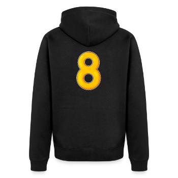 8 Gelb - Unisex Premium Bio Zip Hoodie - Schwarz - Hinten - Nico (187cm)