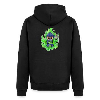 Ninja Motif Fire Green - Unisex Premium Organic Zip Hoodie - black - Back - Nico (187cm)