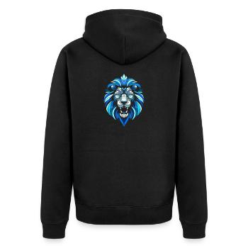Blauer Löwenkopf, geometrische Muster, Polygone - Unisex Premium Bio Zip Hoodie - Schwarz - Hinten - Nico (187cm)