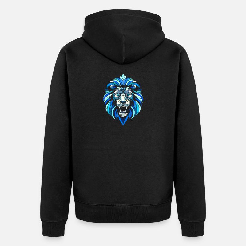 Blauer Löwenkopf, geometrische Muster, Polygone - Unisex Premium Bio Zip Hoodie - Schwarz