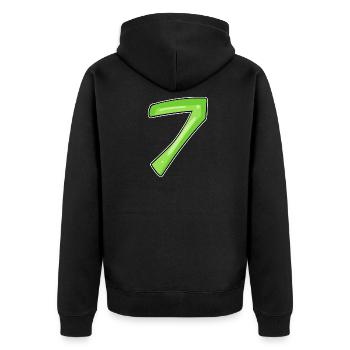 7 - sieben grün - Unisex Premium Bio Zip Hoodie - Schwarz - Hinten - Nico (187cm)