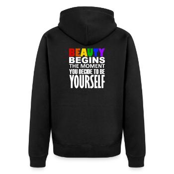 LGBTQIA+ - Unisex Premium Bio Zip Hoodie - Schwarz - Hinten - Nico (187cm)