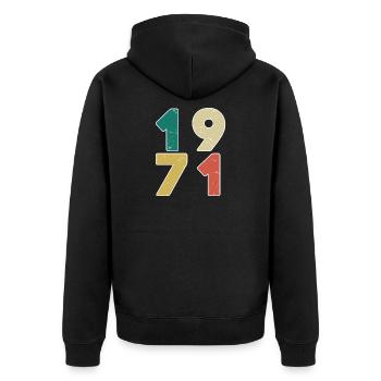 1971 - Jahrgang 1971 - Baujahr 1971 - Unisex Premium Bio Zip Hoodie - Schwarz - Hinten - Nico (187cm)
