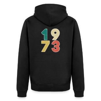 1973 - Jahrgang 1973 - Baujahr 1973 - Unisex Premium Bio Zip Hoodie - Schwarz - Hinten - Nico (187cm)