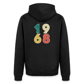 1968 - Jahrgang 1968 - Baujahr 1968 - Unisex Premium Bio Zip Hoodie - Schwarz - Hinten - Nico (187cm)