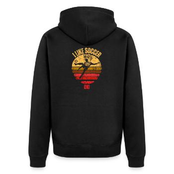 Retro Soccer Graphic T-Shirt - Unisex Premium Organic Zip Hoodie - black - Back - Nico (187cm)
