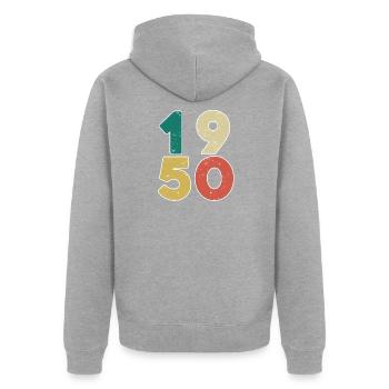 1950 - Jahrgang 1950 - Baujahr 1950 - Unisex Premium Bio Zip Hoodie - Grau meliert - Hinten - Nico (187cm)