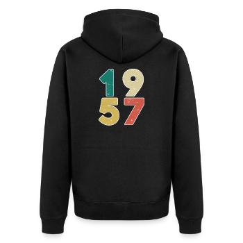 1957 - Jahrgang 1957 - Baujahr 1957 - Unisex Premium Bio Zip Hoodie - Schwarz - Hinten - Nico (187cm)