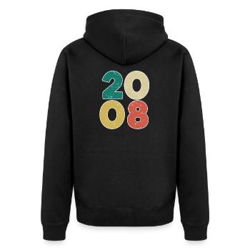 2008 - Jahrgang 2008 - Baujahr 2008 - Unisex Premium Bio Zip Hoodie - Schwarz - Hinten - Nico (187cm)