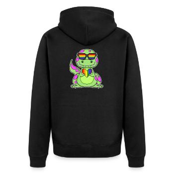 Dino Rainbow Heart Dinosaur Motif - Unisex Premium Organic Zip Hoodie - black - Back - Nico (187cm)
