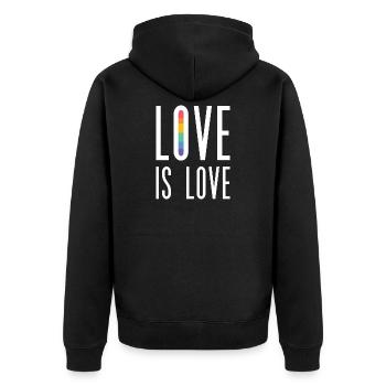 Mois de la fierté LGBT - Love is Love - Veste à capuche bio Premium Unisexe - noir - Dos - Nico (187cm)