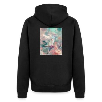 Chat pastel dans Dreamscape - Veste à capuche bio Premium Unisexe - noir - Dos - Nico (187cm)