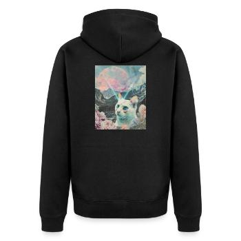 Chat comète entre les pics en fleurs - Veste à capuche bio Premium Unisexe - noir - Dos - Nico (187cm)