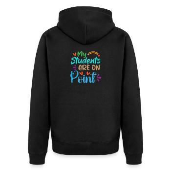 Meine Schüler sind On Point - Unisex Premium Bio Zip Hoodie - Schwarz - Hinten - Nico (187cm)