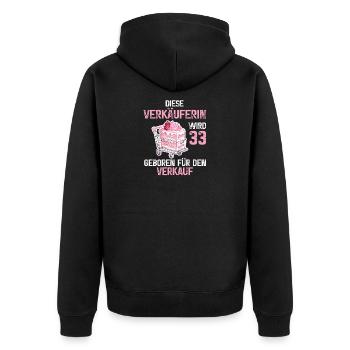 Verkäuferin 33 Geburtstag Beruf 33 Jahre Spruch - Unisex Premium Bio Zip Hoodie - Schwarz - Hinten - Nico (187cm)
