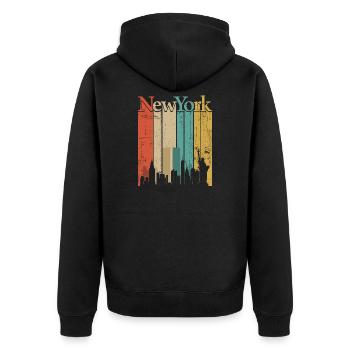 New York Skyline Retro Streifen - Unisex Premium Bio Zip Hoodie - Schwarz - Hinten - Nico (187cm)