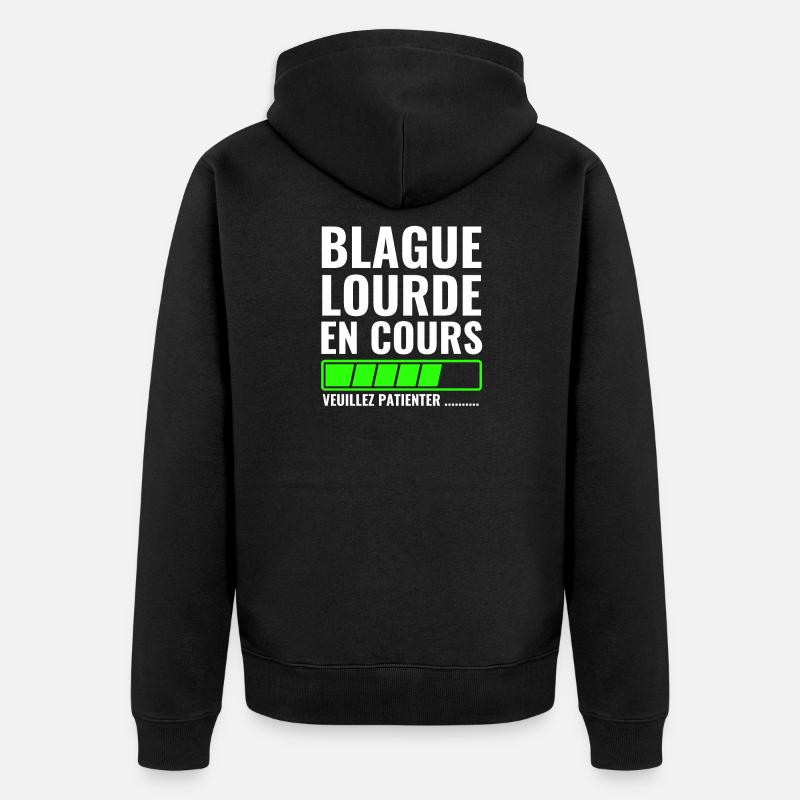 Schwerer Witz in Arbeit, bitte warten - Unisex Premium Bio Zip Hoodie - Schwarz