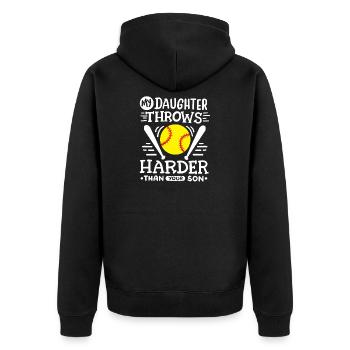 Softball Mama Papa - Unisex Premium Bio Zip Hoodie - Schwarz - Hinten - Nico (187cm)