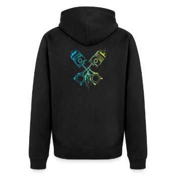 v8 Kolben Auto Flammen musclecar Motor Farben Logo - Unisex Premium Bio Zip Hoodie - Schwarz - Hinten - Nico (187cm)