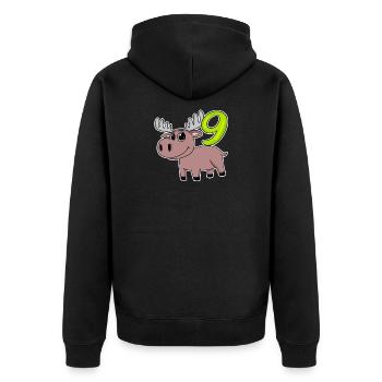 9th Birthday Motif Moose - Nine Years Old - Unisex Premium Organic Zip Hoodie - black - Back - Nico (187cm)