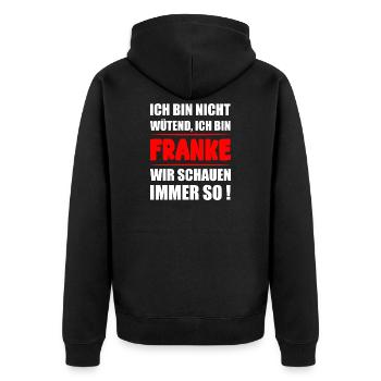 Ich bin Franke – Lustiger Fränkischer Spruch - Unisex Premium Bio Zip Hoodie - Schwarz - Hinten - Nico (187cm)