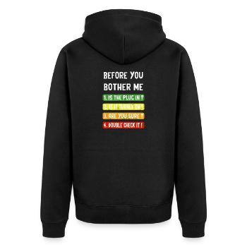 Before you bother me - Unisex Premium Organic Zip Hoodie - black - Back - Nico (187cm)
