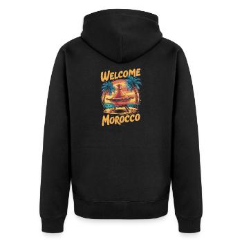 Willkommen bei Morocco Dreamfire - Unisex Premium Bio Zip Hoodie - Schwarz - Hinten - Nico (187cm)