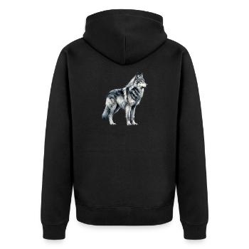 Wolf design Wolfsliebhaber Majestätischer Wolf - Unisex Premium Bio Zip Hoodie - Schwarz - Hinten - Nico (187cm)