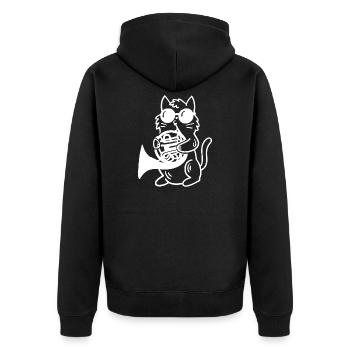 Katze spielt Waldhorn - Unisex Premium Bio Zip Hoodie - Schwarz - Hinten - Nico (187cm)